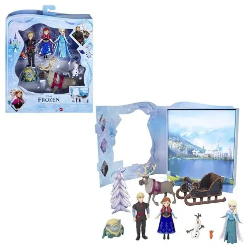 Produktbild: Mattel DISNEY Die Eiskönigin - Märchen-Set mit 6 spielerischen Lieblingsfiguren, interaktiver Verpackung und Zubehör für Kinder, HLX04
