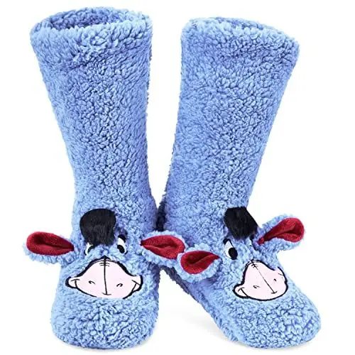 Produktbild: Disney Antirutschsocken Damen mit 3D-Ohren, One Size ABS Kuschelsocken Damen Antirutsch Haussocken Winter Frauen Geschenke (Blau Sherpa Eeyore)