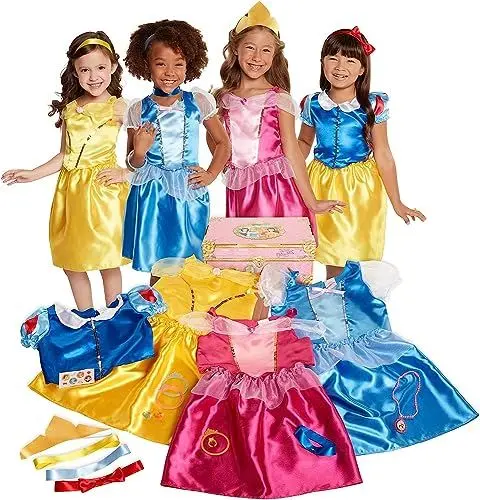 Produktbild: Disney Princess 4 Kleider: Aurora, Belle, Cinderella, 1vweißes Outfits, 4 Oberteile und 3 Röcke, 21 Teile, für Mädchen zwischen 3-6 Jahren