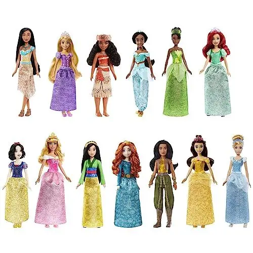 Produktbild: Disney Princess HPG74 - 13 Prinzessinnen-Modepuppen mit Glitzerkleidung und Accessoires, inspiriert von Disney-Filmen, Disney Prinzessin Puppen Spielzeug ab 3 Jahren