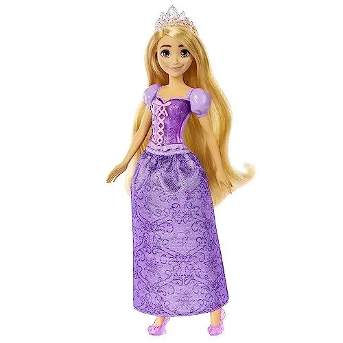 Produktbild: Mattel Disney Prinzessin Rapunzel Puppe, lange Haare zum Frisieren, beweglich, abnehmbare Schuhe und Diadem, Disney Geschenke, Spielzeug ab 3 Jahre, HLW03
