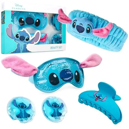 Produktbild: Disney Stitch Beauty Set für Damen mit kühlender Augenmaske & Haar-Accessoires (Blau)