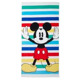Produktbild: Disney Store Offizielles Micky Maus Strandtuch, 150 x 75cm, Buntes Weiches 100% Baumwolle Pooltuch, Streifenmuster Wickeltuch