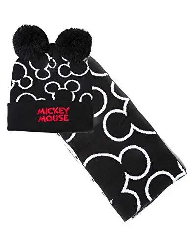 Produktbild: Disney Unisex Disney Mickey Mouse Bobble Beanie & Scarf Gift M tze Schal Handschuh Set, Schwarz (Black Black), Einheitsgröße EU