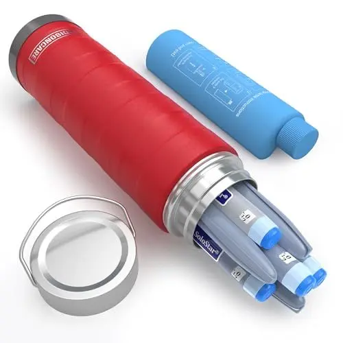 Produktbild: DISONCARE 74H 7 Insulin Pen Kühltasche 2-8 Grad Medikamente Kühltasche für Reisen TSA kleine Kühlbox Diabetiker Tasche für unterwegs mit 2 Kühlakkus | QR Medizinische Aufkleber(Rot)