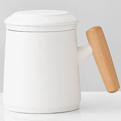 Produktbild: Disoza Tasse mit Deckel Porzellan Teetasse mit Deckel und Sieb Keramik 400ml Tee Kaffee Becher mit Henkel Tea Cup Set Geschenk für Frauen Männer Weiß Teebecher für Papa Mama Freund Bruder