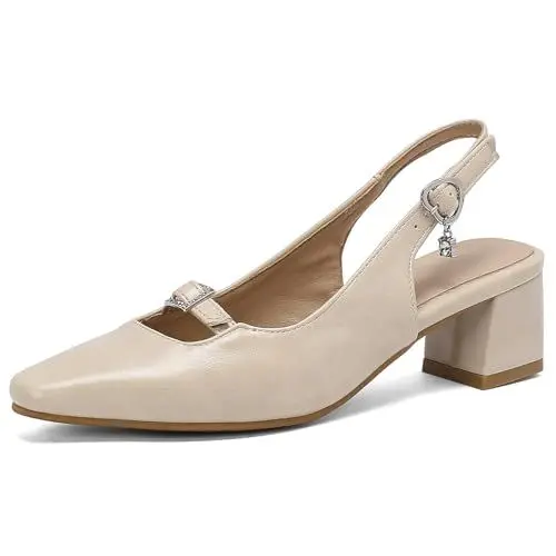 Produktbild: Diuniarza Chunky Heel Square Toe Ohne Verschluss Mode Damen Pumps Loafer Mitte Blockabsatz Concise Retro Arbeit Schuhe Beige Gr 42 EU/44 Asiatisch