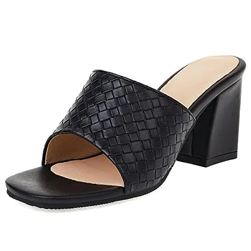 Produktbild: Diuniarza Damen Pantoletten mit Absatz, Sandalen Offene Zeh Elegant Blockabsatz Party Schuhe Ohne Verschluss, 12747Gcj Schwarz Gr 46 EU