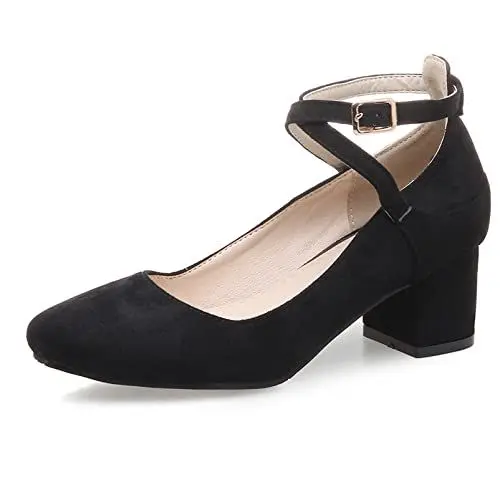 Produktbild: Diuniarza Damen Pump mit Blockabsatz Square Toe Lässige Pump Schnalle Kleiderschuhe mit Mittlerem Absatz Criss Cross Strap, 10762Wnb Schwarz Gr 44 EU