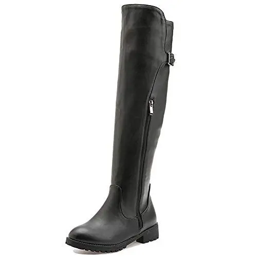 Produktbild: Diuniarza Damen Reitstiefel Kniehohe Stiefel Calssic Komfort Stiefel Leisure Draußen Winter Overknees Stiefel Schnalle Schwarz Gr 43 EU/45 Asiatisch