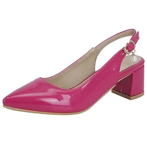 Produktbild: Diuniarza Damen Slingback-Schuhe mit Blockabsatz Pointed Toe Lässige Pump Schnalle Party-Schuhe mit Mittlerem Absatz Solid Schuhe, 1114Sfc Rose-Rot Gr 50 EU