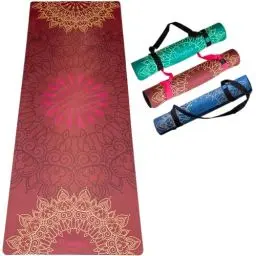 Produktbild: DIVASYA Premium nachhaltige Yogamatte rutschfest: Naturkautschuk rutschfest & saugstarke Mikrofaser-Oberfläche, großzügige Maße (183x68x0,5cm), Tragegurt & Fixierband, Yoga Matte