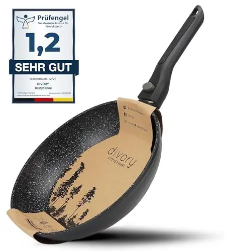 Produktbild: DIVORY große Pfanne 32cm I Abnehmbarer Griff, Induktion, beschichtet, Aluminium – Bratpfanne - Induktionspfanne (Abnehmbarer Griff, 32cm)