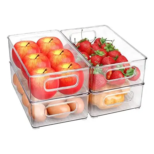 Produktbild: Diwoker Kühlschrank Organizer Stapelbar, Aufbewahrungsbox Küche Organizer, Speisekammer Vorratsbehälter Durchsichtig Behälter für Kühlschrank, Küchen, Schränke (4 Stück)