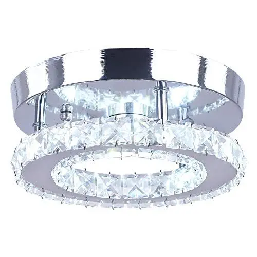 Produktbild: diisunbihuo Mini Kristall Kronleuchter Große Kristall Deckenlampe Runde LED Pendelleuchte für Flur Treppe (kühl weiß) (Round Cool White)