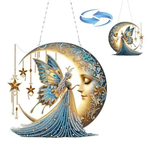 Produktbild: DIY Diamant-Anhänger, Diamant-Kunstmalerei, Mondfee, kreatives Design, PVC, Heimdekoration, Anhänger (doppelseitiges Muster, einseitiger Diamant) - #04-Moon Fairy