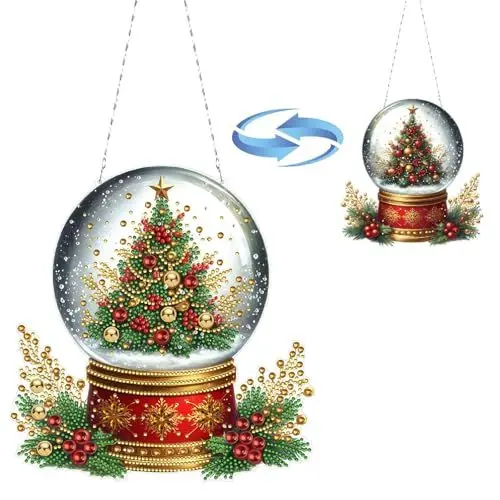 Produktbild: DIY Dot Diamant Anhänger für Erwachsene, Weihnachten Diamant Kunst Malerei Home Decoration Anhänger Ornamente für Home Office Decor (Doppelseitiges Muster Einseitiger Diamant) - #28 Kristallkugel