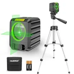 Produktbild: DIY Kreuzlinienlaser mit Stativ, Huepar 30M selbstnivellierendes Laserwasserwaagenwerkzeug, grüner Kreuzlinienlaser zum Aufhängen von Bildern, Fliesen, Bauprojekten, Batterie und Tragetasche inklusive