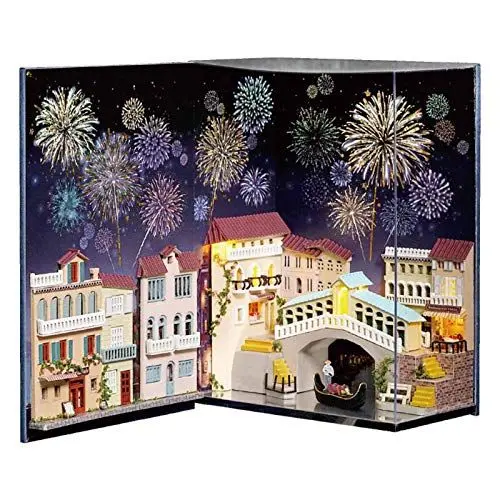 Produktbild: DIY Puppenhaus Miniatur Kit, 3D Holz DIY Miniatur Haus Buch Serie Modell Set Handarbeit mit LED-Licht Dekoration für Kinder (mit Batterie)(N-001)