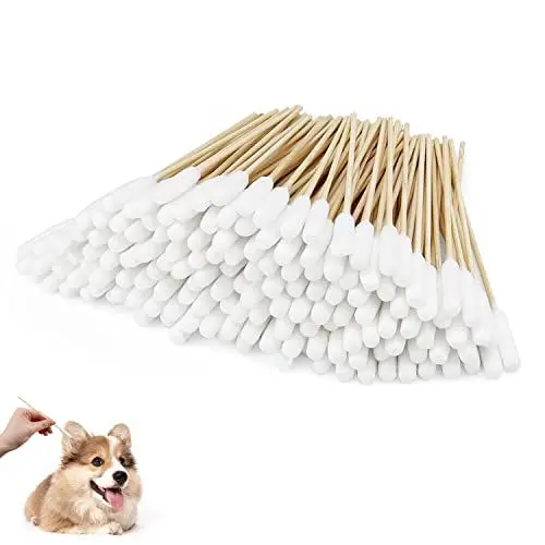 Produktbild: DIYCUT Etwa 150 Stück Hunde Wattestäbchen Ohrreiniger, 150 mm Lang Wattestäbchen für Hunde, Ohrenreinigung Hund Haustieren, zur Reinigung und Hygiene von Haustierohren