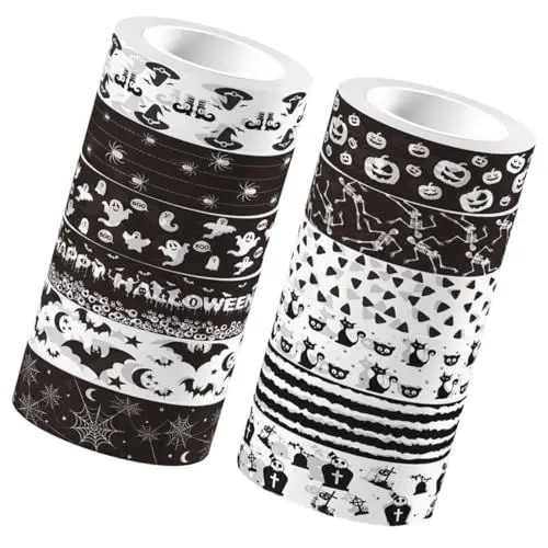 Produktbild: DIYEAH 12rollen Washi Tape Für Halloween Dekorative Selbstklebende Klebebänder Mit Gruseligen Mustern Für Scrapbooking Handbücher Und Feiertagsdeko Pro Rolle