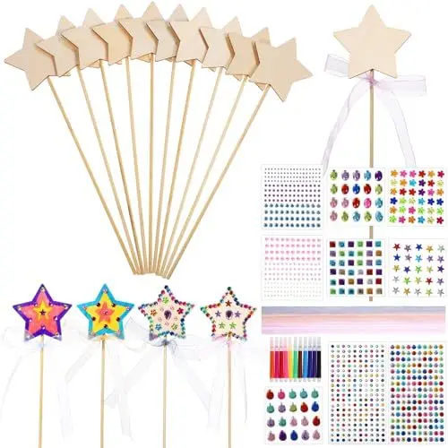 Produktbild: DIYEAH 1 Set Feenstab-Set Feenstäbe Party-Bastelarbeiten Prinzessinnen-Zauberstäbe Niedliche Partygeschenke Unfertiges Holzhandwerk