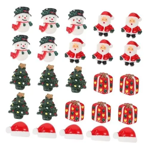 Produktbild: DIYEAH 25st Miniatur-weihnachtsfiguren Mini-Haarspange Kleidung Cartoon-Patches DIY-versorgung Handy-Shell-Patches Zum Selbermachen Haarnadel Dekorationsmaterial Harz Kind Weihnachtsbaum