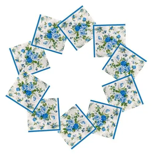 Produktbild: DIYEAH 2 Blaues Blumengewebe Dekorative Partyservietten Party-papierservietten Tischzubehör Abendessenservietten Urlaubsangebot Partyzubehör Servietten Für Den Haushalt Zellstoffpapier