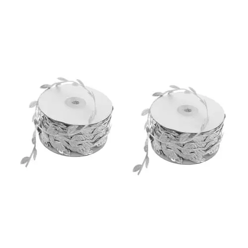 Produktbild: DIYEAH 2 Rollen Blumen-rattan-beleuchtung Grünes Band Seidenband Kleines Band Veranstaltungsplanung Hochzeitsdekoration Blattband Trimmen Seil Band Für Blumenstrauß Boho-band Silver Stoff