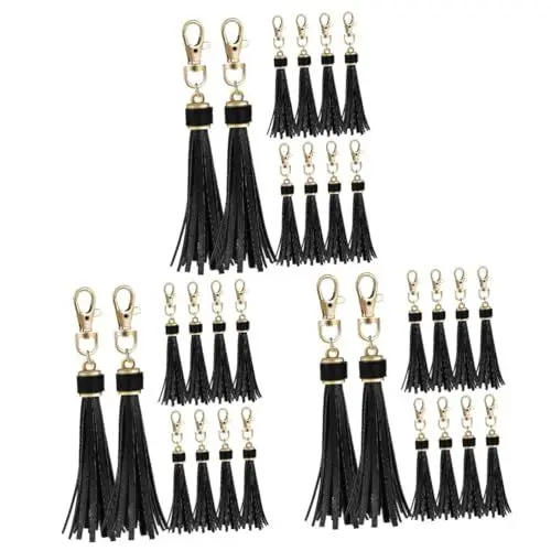 Produktbild: DIYEAH Schlüsselbund Anhänger 30 STK Anhänger Tassel Für Schlüsselbund Lederquaste Tassel Für Bastelquasten Geldbörse Handtasche Quaste Mit Karabinerwirbel Zubehör Zum Aufhängen Von Taschen Pu