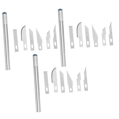 Produktbild: DIYEAH 3 Sätze Schnitz Messer Set bastelzeug Craft Schnitzwerkzeuge Gebrauchsmesser Stift multifunktionswerkzeug Schnitzstift filigraner Schnitzmesser Griff aus Aluminiumlegierung Silver