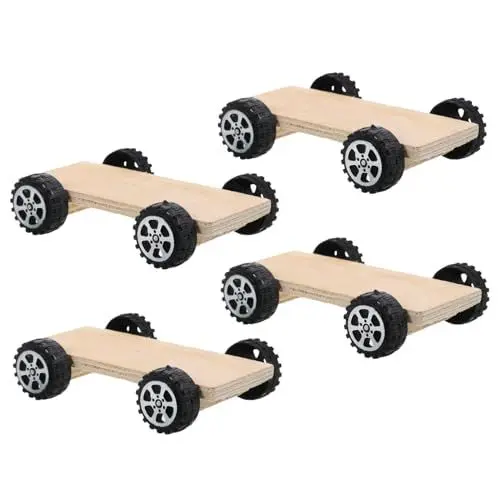 Produktbild: DIYEAH 4 Stück handgefertigte Tonformen Kreativitätsförderndes Spielzeug Handgemachtes Spielzeug handwerkliche Projekte Holzautos zum bemalen Spielzeugautos aus Holz Metall Khaki