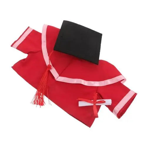 Produktbild: DIYEAH Absolventen Outfit für Plüschbären Rot Schultergarderobe mit Rosa Kragen und Zertifikat Kostüm für Abschlussfeiern und Sammlerstücke