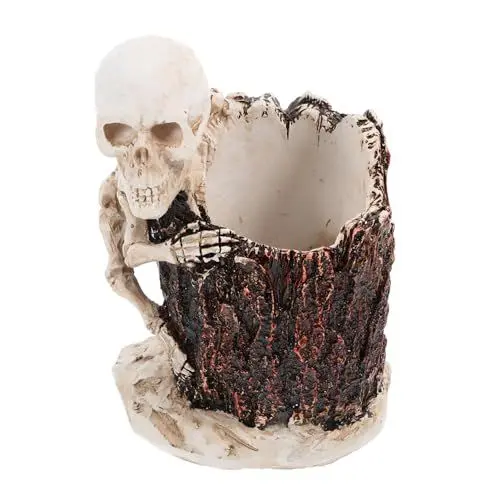 Produktbild: DIYEAH Stifthalter Aus Kunstharz Mit Totenkopfmotiv Skelettförmiger Stiftbehälter Make-up-pinselhalter -pflanzer Blumentopf Halloween-zahnbürstenhalter Tassen