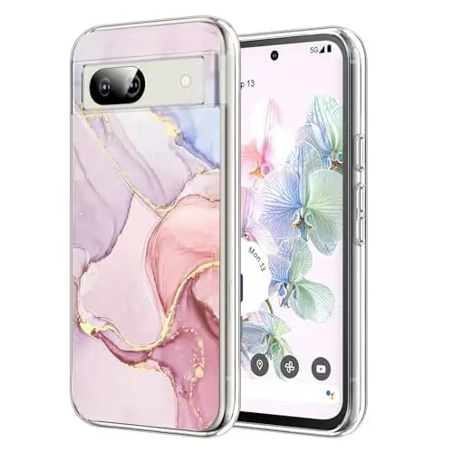 Produktbild: DiyGody Elegant Handyhülle Kompatibel mit Google Pixel 8a 6,1 Zoll 5G 2024, Weich Silikon TPU Schutzhülle mit Marmor Muster für Männer Frauen, Ultra Dünn Anti-Rutsch Stoßfest Hülle - Rosa