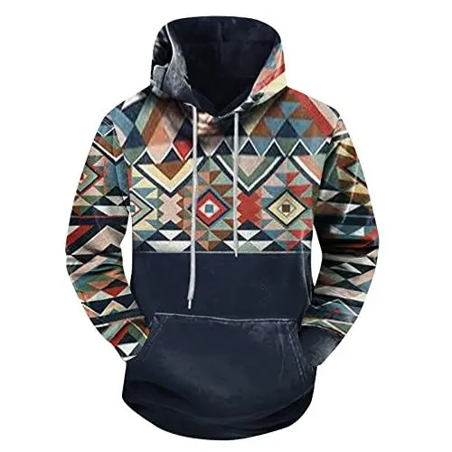 Produktbild: DIYIOUZHOU Herren Pullover Bluse Herren aztekisch Tailliert Camping Hoodies Langarm Ethno Kordelzu Top Herren mit Kapuze Lauschig Marine