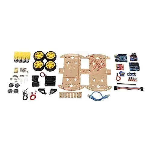 Produktbild: DIY-Roboter-Smart-Car-Chassis-Kit mit Geschwindigkeits-Encoder, 4 Rädern und Batteriekasten, Lernspielzeug