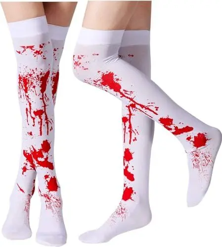 Produktbild: Diyxisk 2 Stücke Kids Halloween Blood Stained Zombie Costume, Halloween Blutigen Requisiten, Halloween-Blutflecken Socken, Halloween Zombie Mädchen, Halloween-Socken für Jede Party