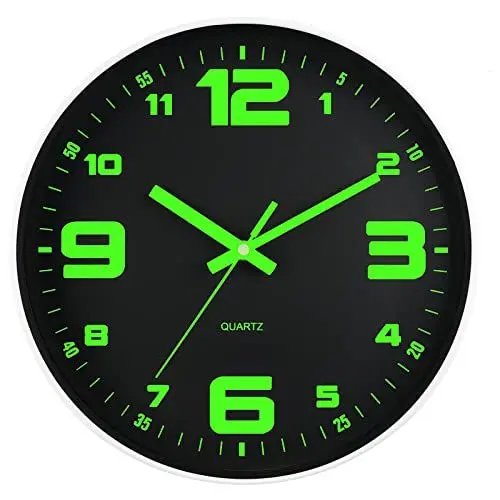 Produktbild: DIYZON Leuchtende Wanduhr 30 cm, lautlos ohne Ticken, mit Nachtlicht, Glas-Design, mit Batterie, für Küche Wohnzimmer Schlafzimmer Deko