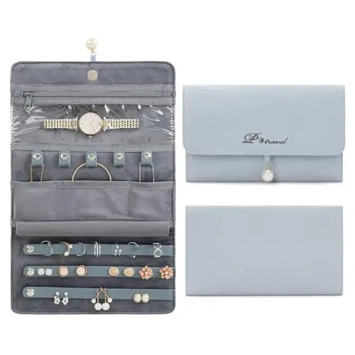 Produktbild: Dizdvizd Schmuck Organizers, Reise Schmuckaufbewahrung, Faltbare Schmucktasche für Ringe, Halsketten, Ohrringe, Armbänder, Uhren, Broschen-Blau