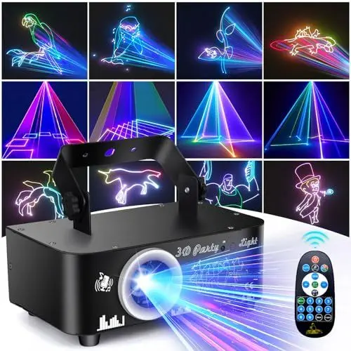 Produktbild: DJ Discolicht Partylicht, 3D RGB Animation Disco Licht mit Fernbedienung, DJ Party Lichter mit DMX, Musik Sound Activated Beam Effekt Bühnenlicht für Party Festival Club Bühne Beleuchtung Show
