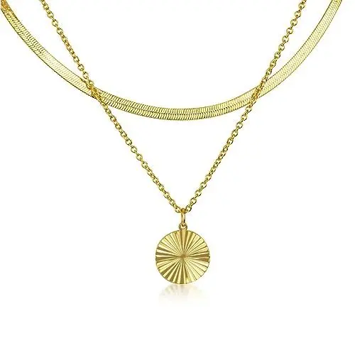 Produktbild: DJADEE® Sun Gloss Kette Gold vergoldet Damen Kette mit Anhänger 24 Karat Wasserfest Länge verstellbar Boho Meer Strand 999er Gold Goldkette
