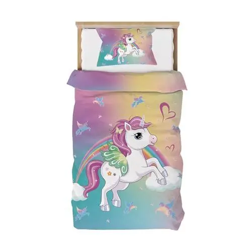 Produktbild: DJDEA Kinderbettwäsche 100x135 cm Weich Mikrofaser 2-teiliges Bettwäsche Mädchen Atmungsaktiv Bedrucktes Bettwäsche Einhorn mit Kissenbezug 40x60cm