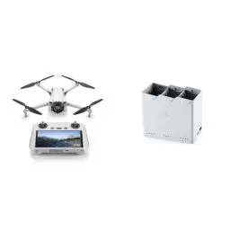Produktbild: DJI Mini 3 (DJI RC) – Leichte und faltbare Mini-Kameradrohne mit 4K HDR-Video, 38 min Flugzeit, echten vertikalen Aufnahmen und intelligenten Funktionen, C0 & Mini 3 Pro Zwei-Wege-Ladestation