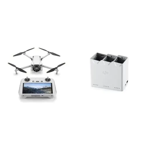 Produktbild: DJI Mini 3 (DJI RC) – Leichte und faltbare Mini-Kameradrohne mit 4K HDR-Video, 38 min Flugzeit, echten vertikalen Aufnahmen und intelligenten Funktionen, C0 & Mini 3 Pro Zwei-Wege-Ladestation