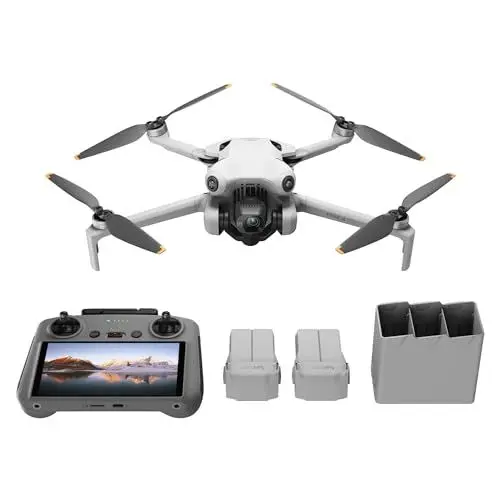 Produktbild: DJI Mini 4 Pro Fly More Combo mit DJI RC 2 Fernsteuerung (Bildschirmfernsteuerung), faltbare Mini-Drohne mit 4K-Kamera, unter 249g, 34 Minuten Flugzeit, 2 zusätzliche Akkus, Klasse-C0