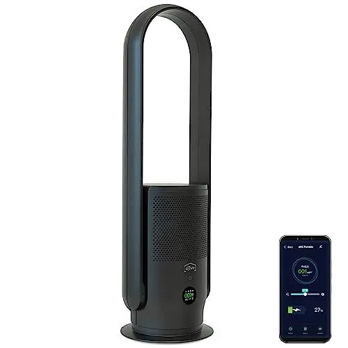 Produktbild: djive ARC Portable 2in1 Luftreiniger & Turmventilator mit Akku, leise, tragbar, HEPA 14 & UVC eliminieren Pollen & Hausstaub, mit App & Alexa, Air Purifier ideal für Allergiker & Kinderrzimmer grau