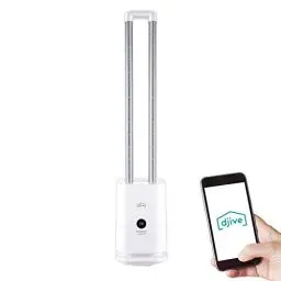 Produktbild: djive Flowmate Tower one Turmventilator, Leiser Ventilator mit App & Alexa Steuerung, Luftreiniger mit HEPA 12 Filter, ca. 105cm hoch, mit Fernbedienung, Oszillation 80°, Display, 35W, Arctic White