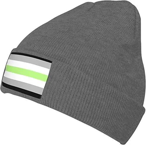 Produktbild: Strickmütze mit Agender-Pride-Flagge, Wintermütze für Damen und Herren, gestrickte Totenkopfmütze mit Bündchen, Acryl-Beanie für den Alltag