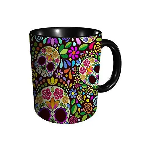 Produktbild: DJNGN Keramikbecher Sugar Skull Floral Naif Art Mexican Calaveras Desi Funny Mug Novelty Coffee Tea Ceramic Mug Present Golfers Gift Idea